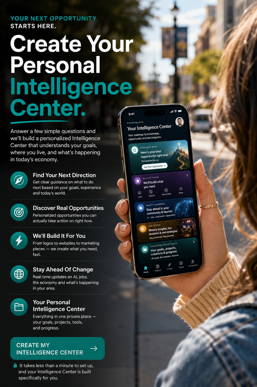 A person holding a phone showing their personal Intelligence Center dashboard.